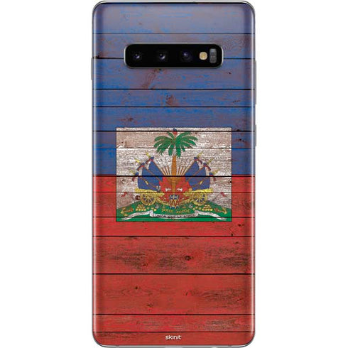 Haiti Flag Dark Wood Galaxy S10 Plus Skin